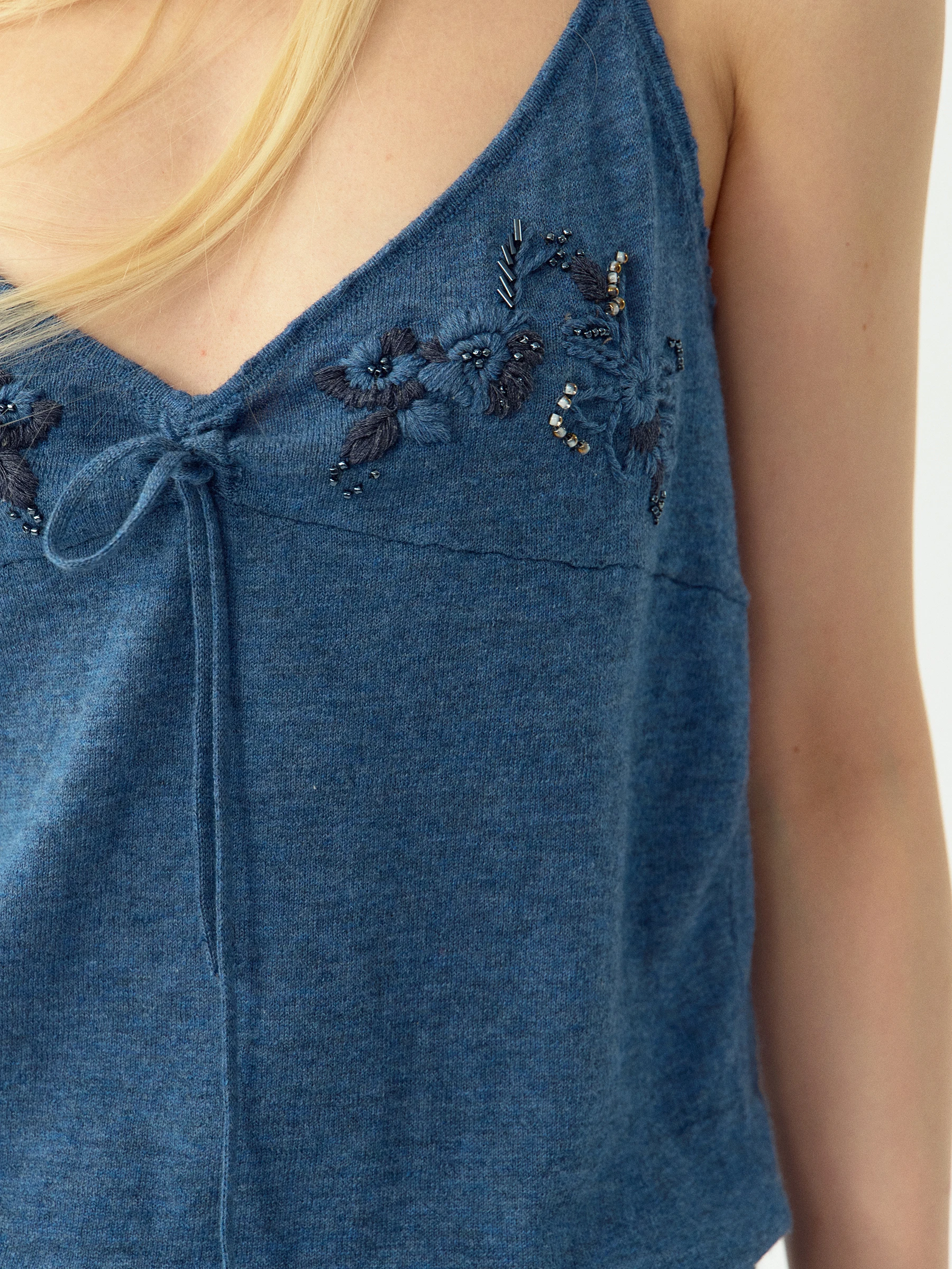 VERMO Beautiful Wool Cotton Blend Knitted Strap Top Hand Embroidered V-Neck Women's Fashion Inner Wear Autumn Season
