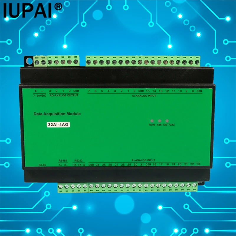 

32AI-4AO Analog Input And Output Ethernet RS485 RS232 IO Module Modbus TCP Protocol Industrial Controller