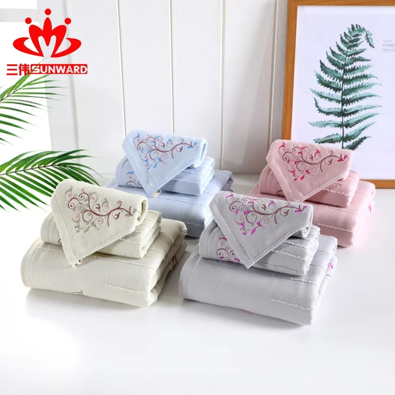 

Gauze Bath Towel Cotton Towel Three-piece Embroidery Pattern