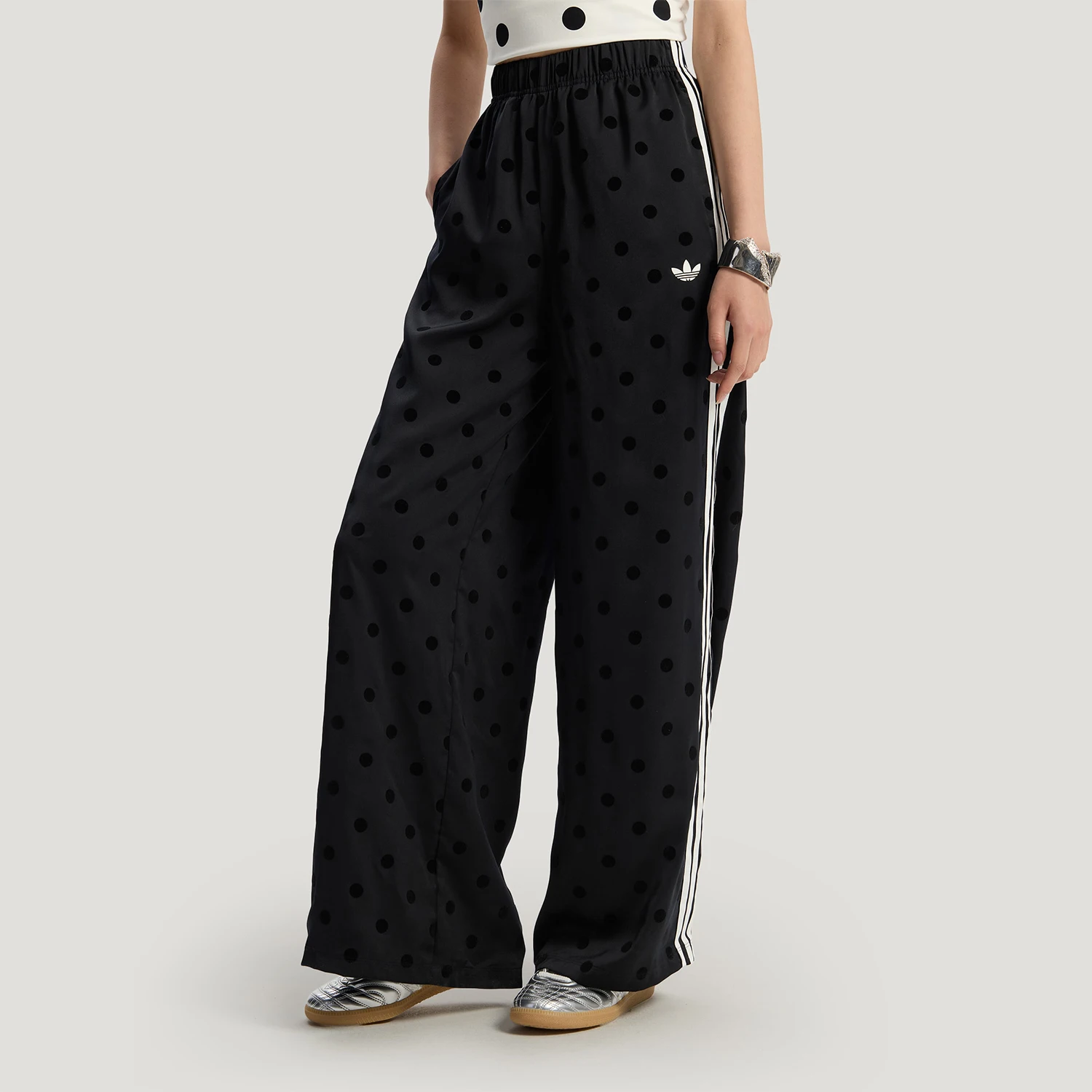 Adidas genuine clover new women's black and white wide leg sports pants KV1169