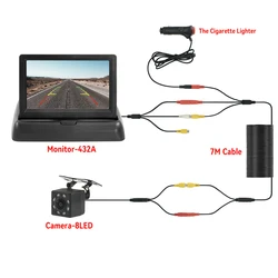 4.3 TFT LCD HD Screen Folding Car Monitor with Rear View Camera 8 LED Backup for Vehicle Parking Easy Installation