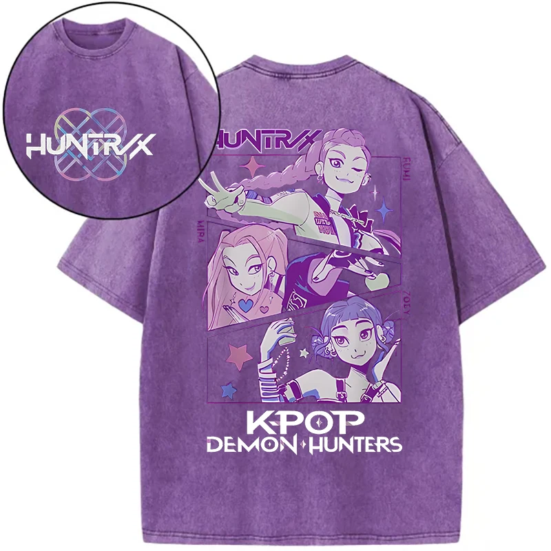 

2025 Anime KPop Demon Hunters T-shirt Tops Vintage Wash Cotton Soft Tee High Quality Funny Gift for Fans Anime Summer T-shirts