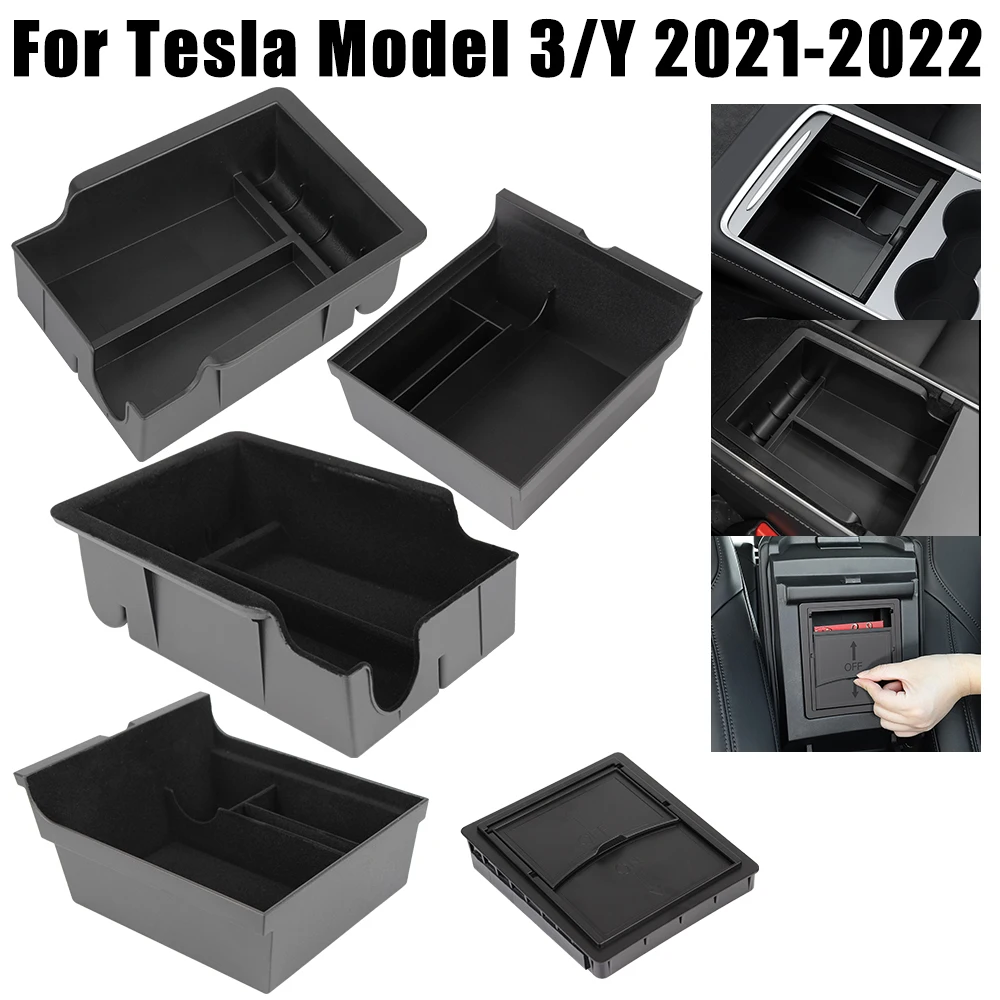 Tray Flocking Storage Box Center Console Armrest Hidden Box Interior Accessories Car Styling For Tesla Model 3/Y 2021-2022