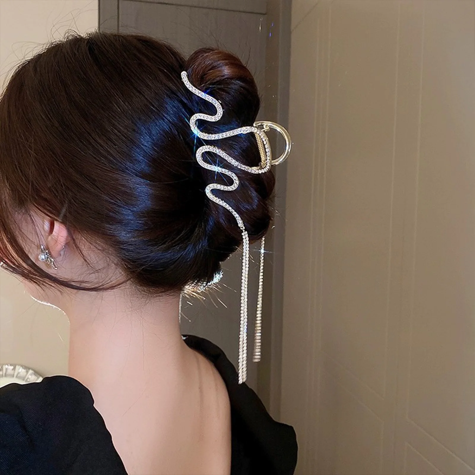 مشبك شعر على شكل ثعبان كبير على شكل قرش من حجر الراين للنساء والفتيات وإكسسوارات الشعر لحفلات الزفاف والحفلات الراقصة #6