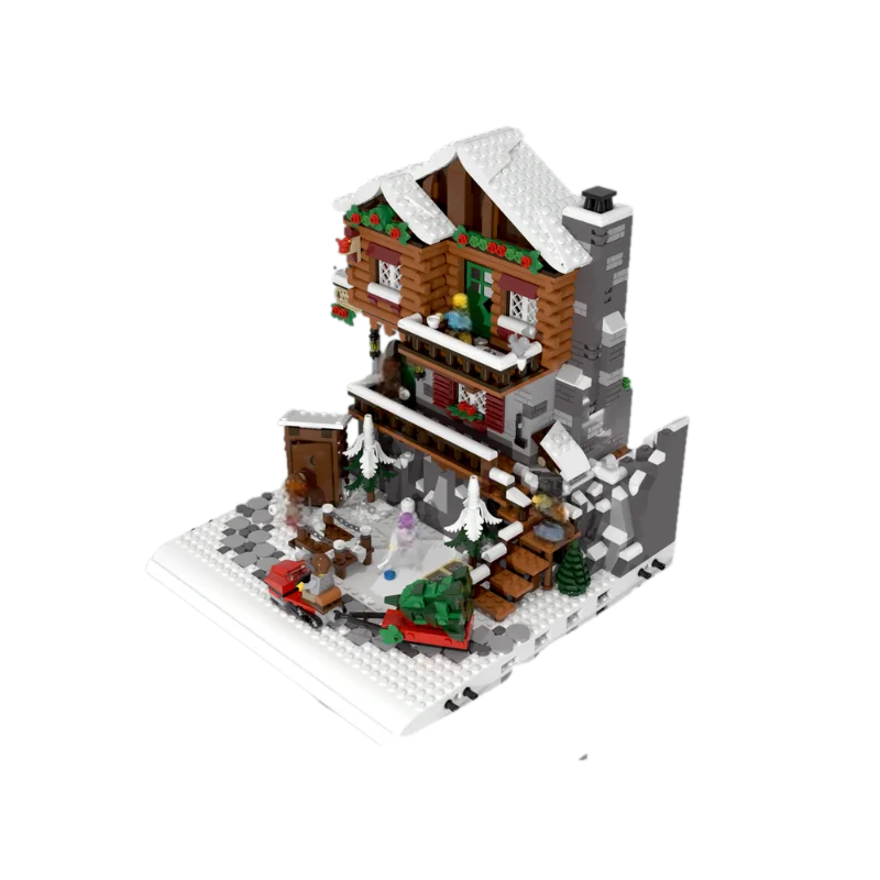City Street Scene Serie MOC High Mountain Cottage Building Blocks Modular Architecture Winter Village DIY Bricks Toy Xmas Gift