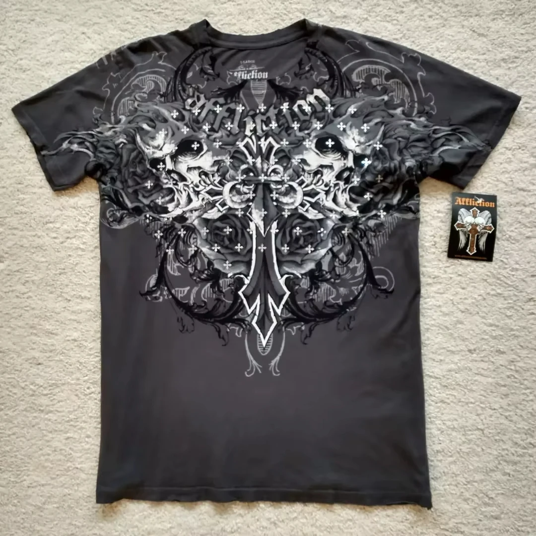 2025s High Street Shirts Y2K Mens Graphic Print Oversized T Shirt Harajuku Gothic Round Neck Cotton Tops New  Mens T Shirt image 4