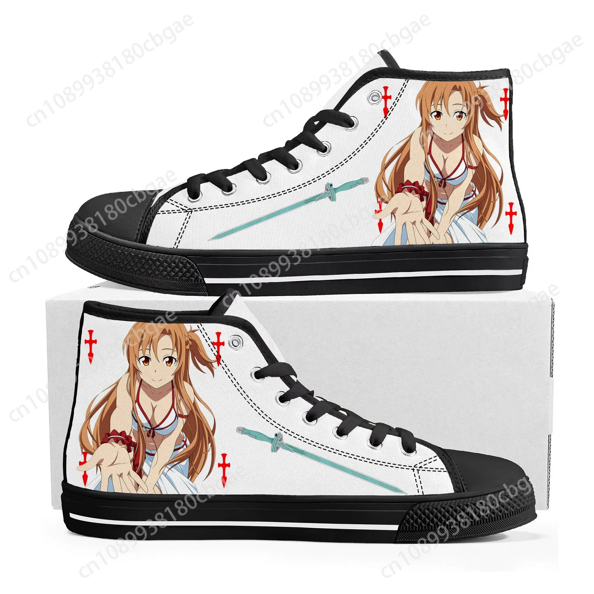 

Hot Sword Art Online Manga Asuna High Top Sneakers High Quality Womens Teenager Canvas Sneaker Casual Couple Shoes Custom Shoe