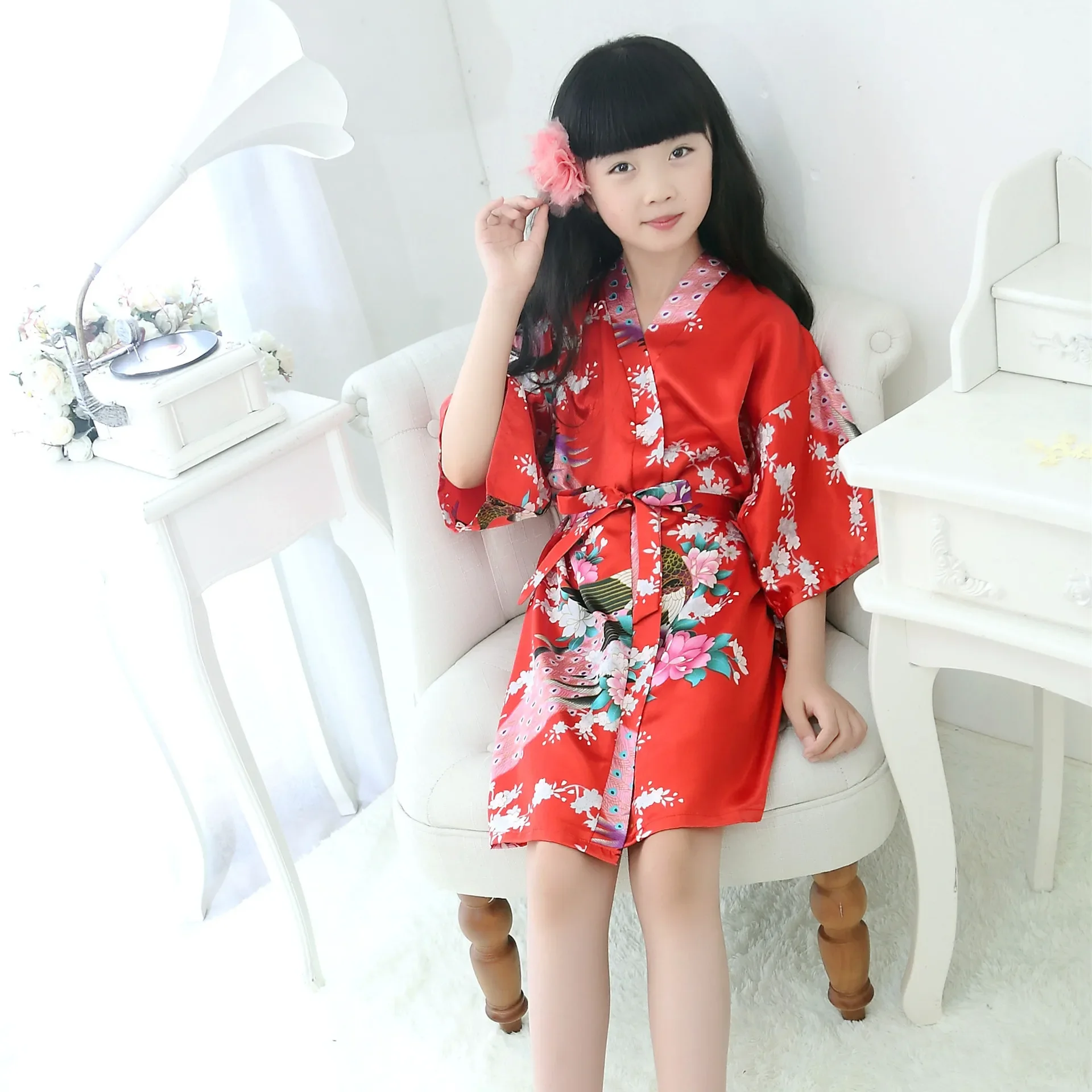 Floral Print Summer Infant Baby Girls Robes Toddler Baby Kids Girls Floral Satin Kimono Robes Bathrobe Sleepwear Clothes