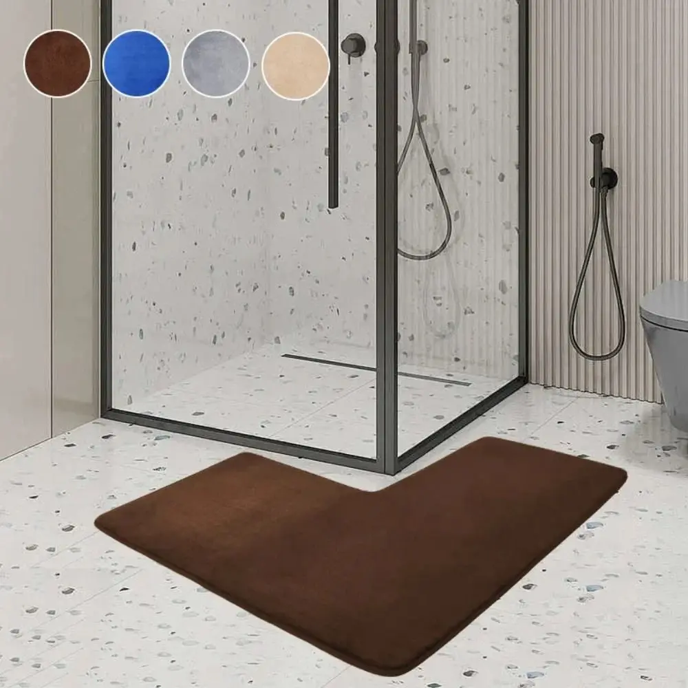 Coral Fleece L-shaped Floor Mat Non Slip Corner Soft Bathroom L-shaped Rug 3 Colors Washable Living Room Bedroom Carpet