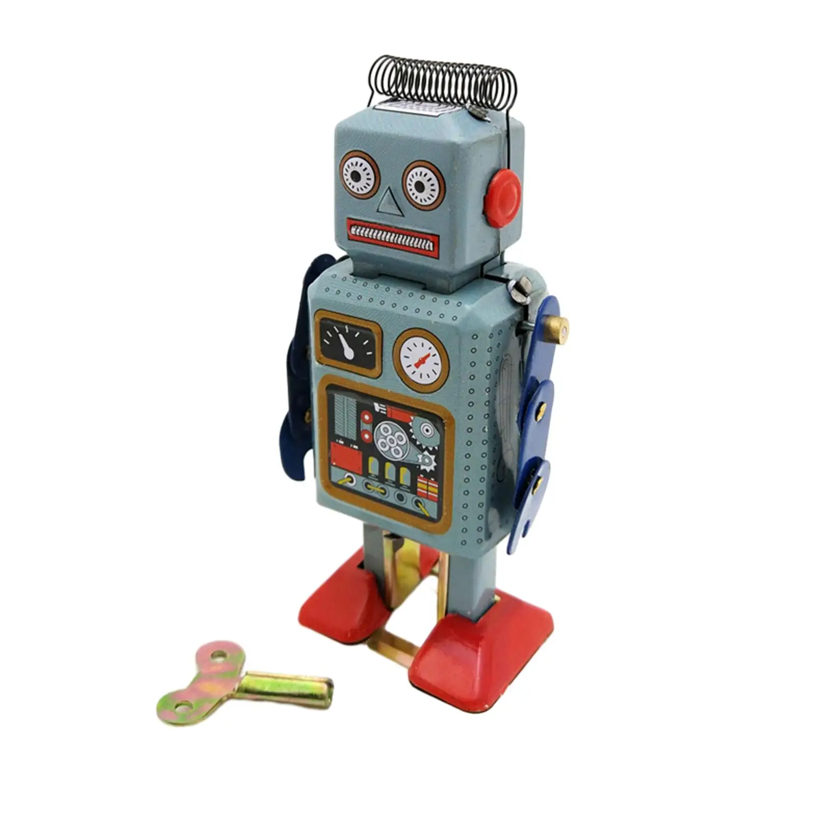 Wind Up Tinplate Toy Walking Robot Lovely Retro Clockwork Toy Collection for