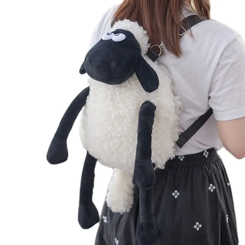 Cartoon Cute Kawaii Black Lamb Backpack Large Capacity Plush Doll Toy Valentine\'s Day Birthday Christmas For Children Girlfriend