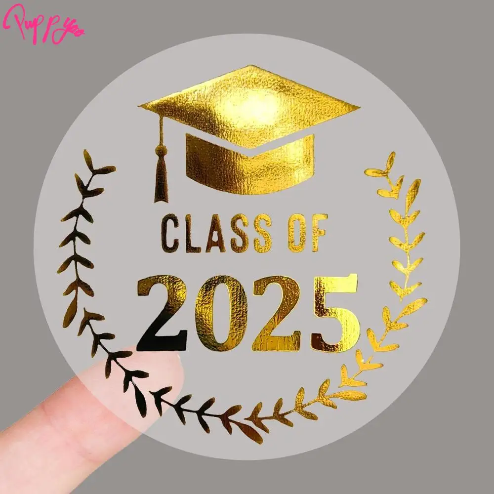 120Pcs Gold Foil Class of 2025 Stickers Waterproof Transparent Happy Graduation Party Supplies Envelope Seals DIY