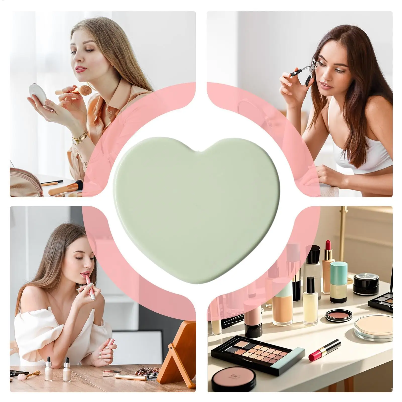 Cute Heart Shaped Travel Makeup Mirror Portable Waterproof Vanity Mirror with Suction Cup for Bathroom, Women Girls Teen, Gifts