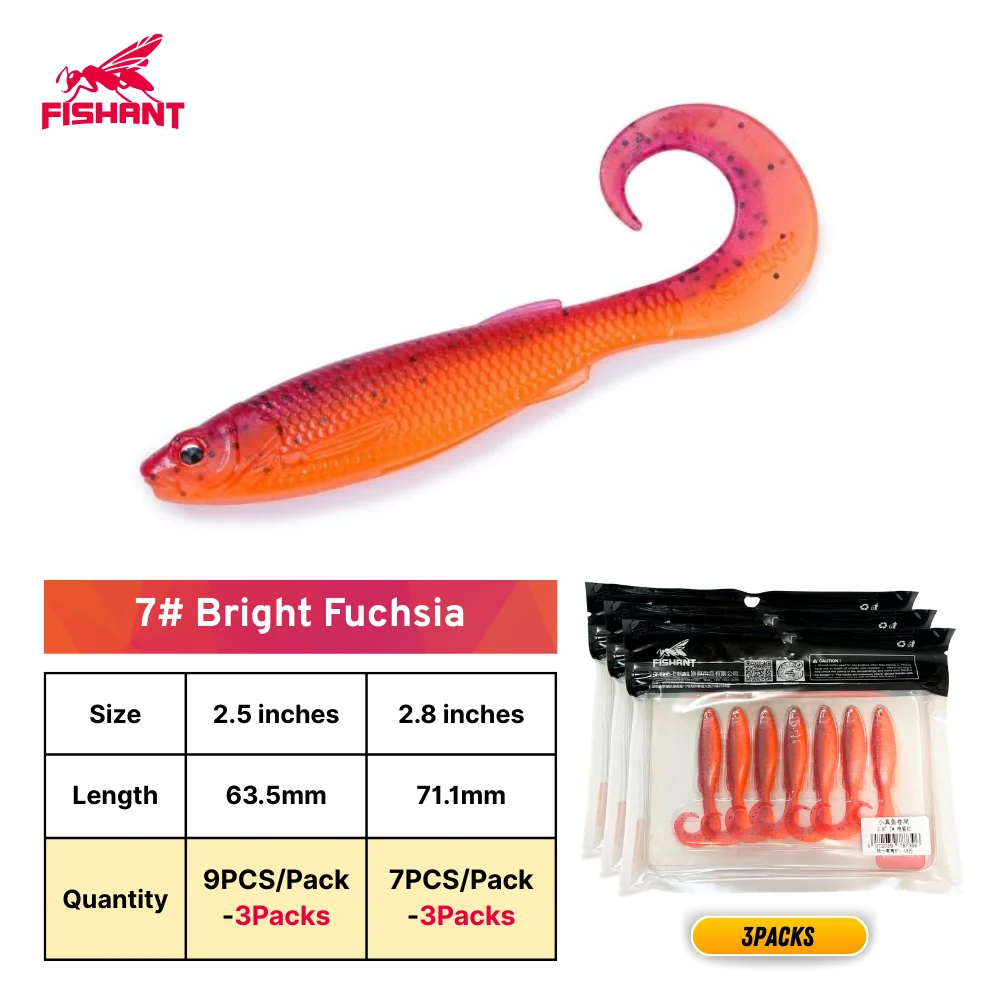 Fishant Curly Tail Zinkende Zachte Aasjes, 2.5"/2.8" Levensechte 3D Oog Worm Aas voor Finesse Vissen Mandarijnbaars Texas Drop Shot Rig