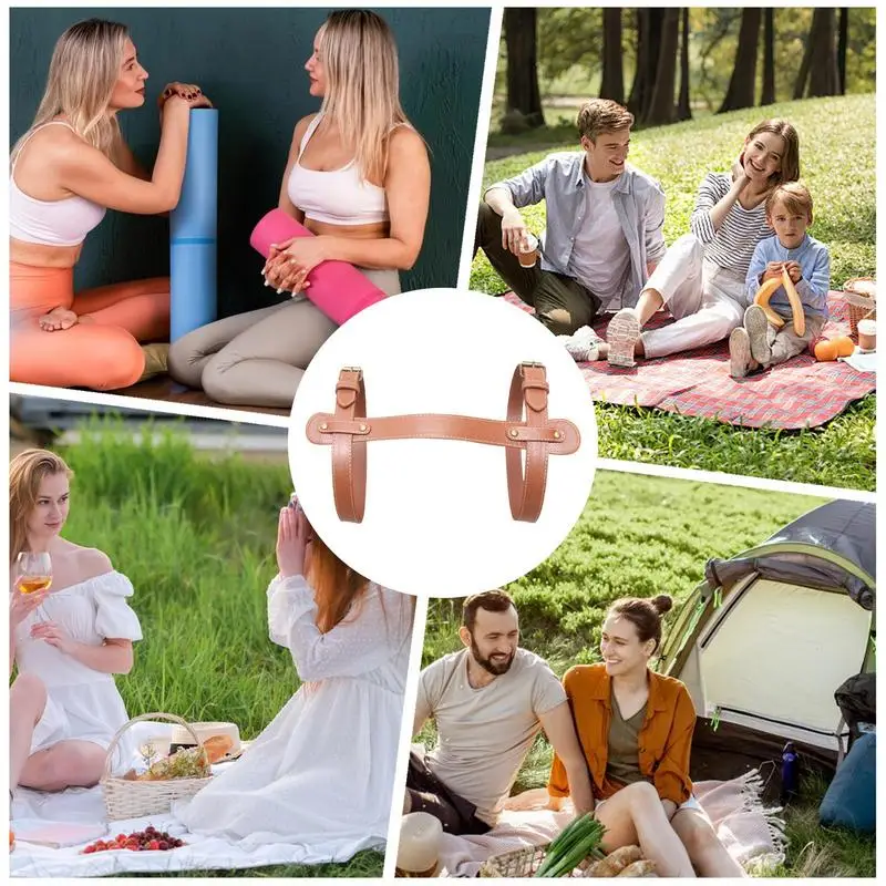 Outdoor Picnic Mat Camping Beach Mat PU Leather tie Adjustable Travel Rug Blanket Carrying Strap for Outdoor Picnics Camping