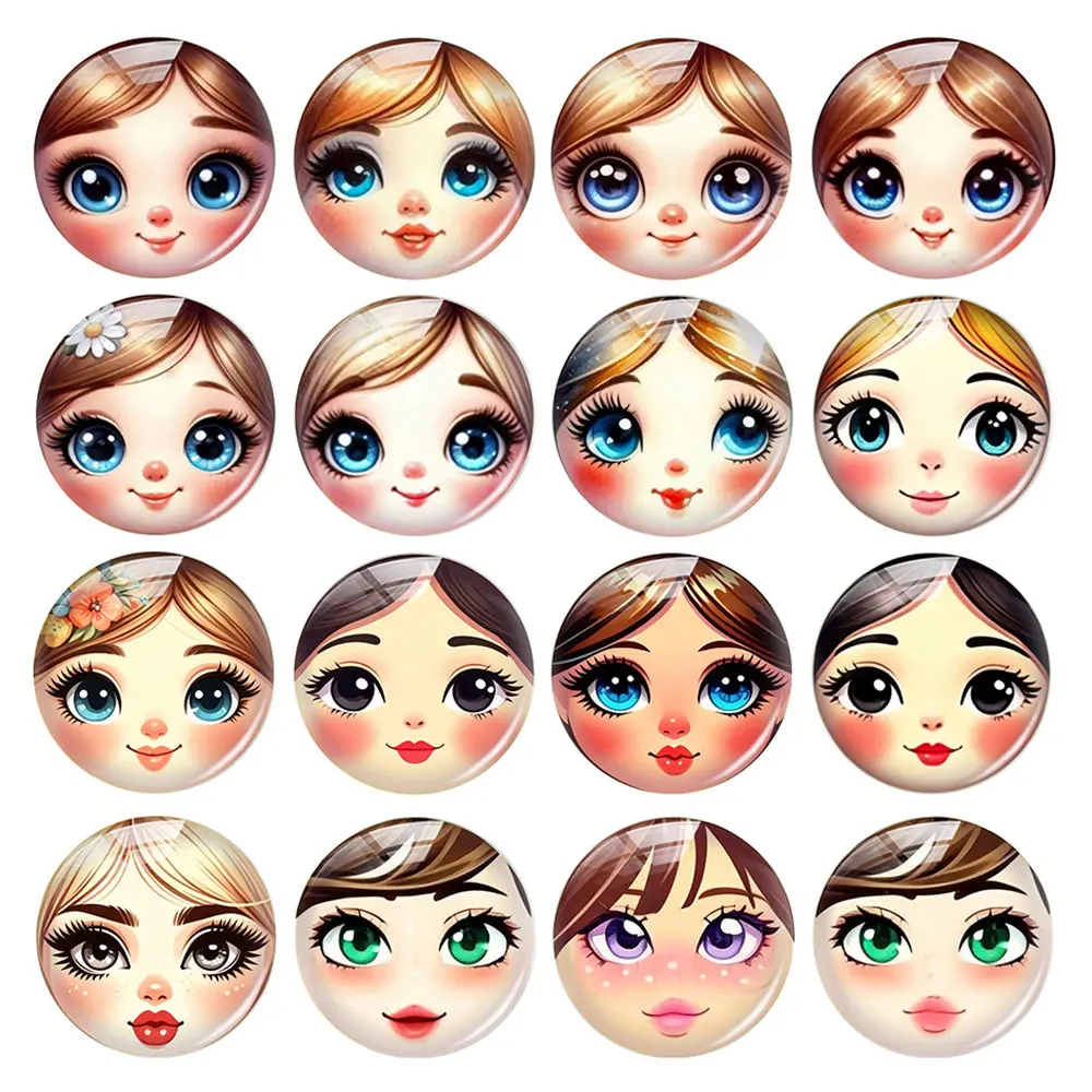 Round матрёшка Matryoshka Doll Face Russian Big Eyes Female Photo Glass Cabochon Flatback Demo Cameo For Diy Jewelry Making