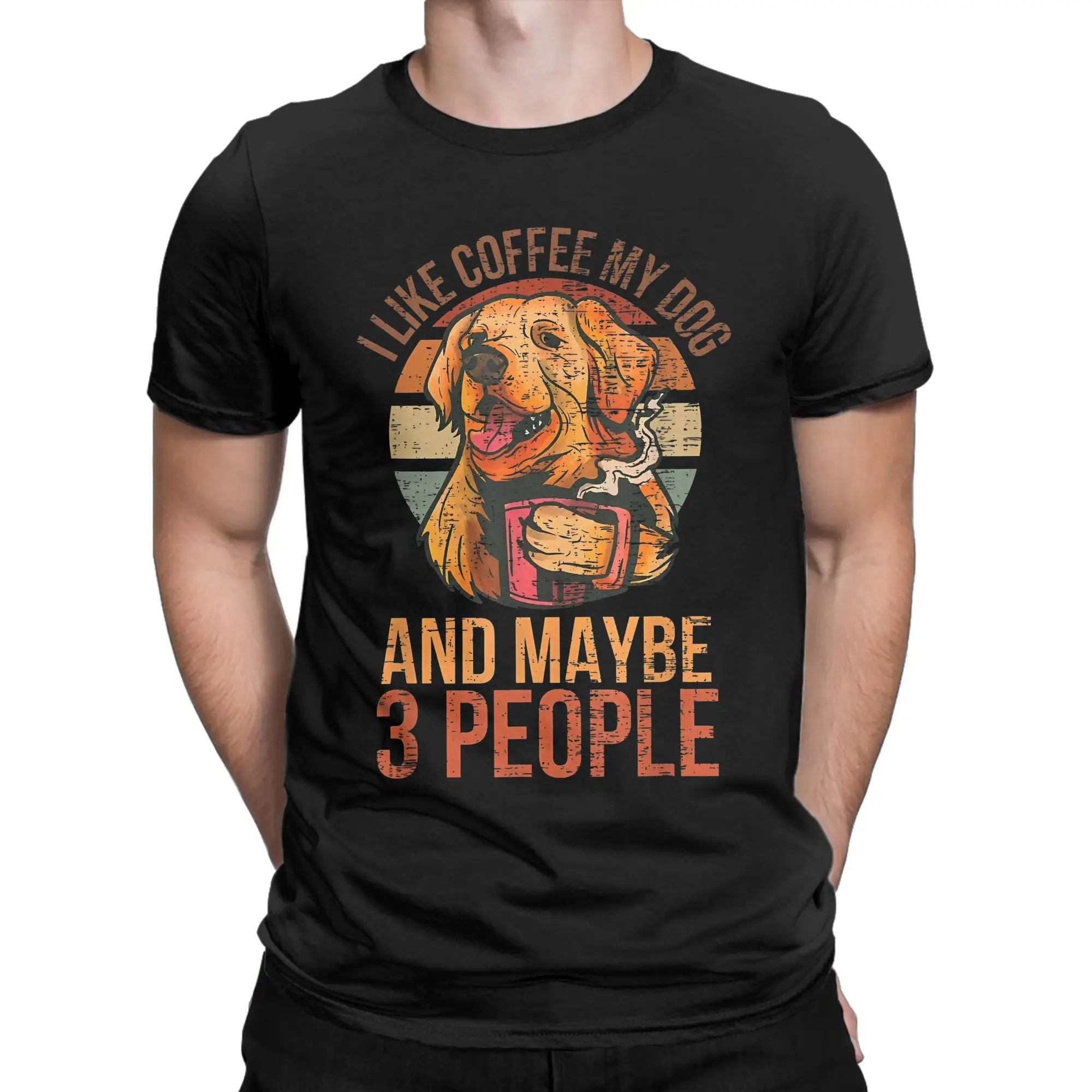 Men I Like Coffee My Dog & Maybe 3 People Coffee Lover T Shirts  Cotton Tops Round Neck Tee Shirt Birthday Present T-Shirts