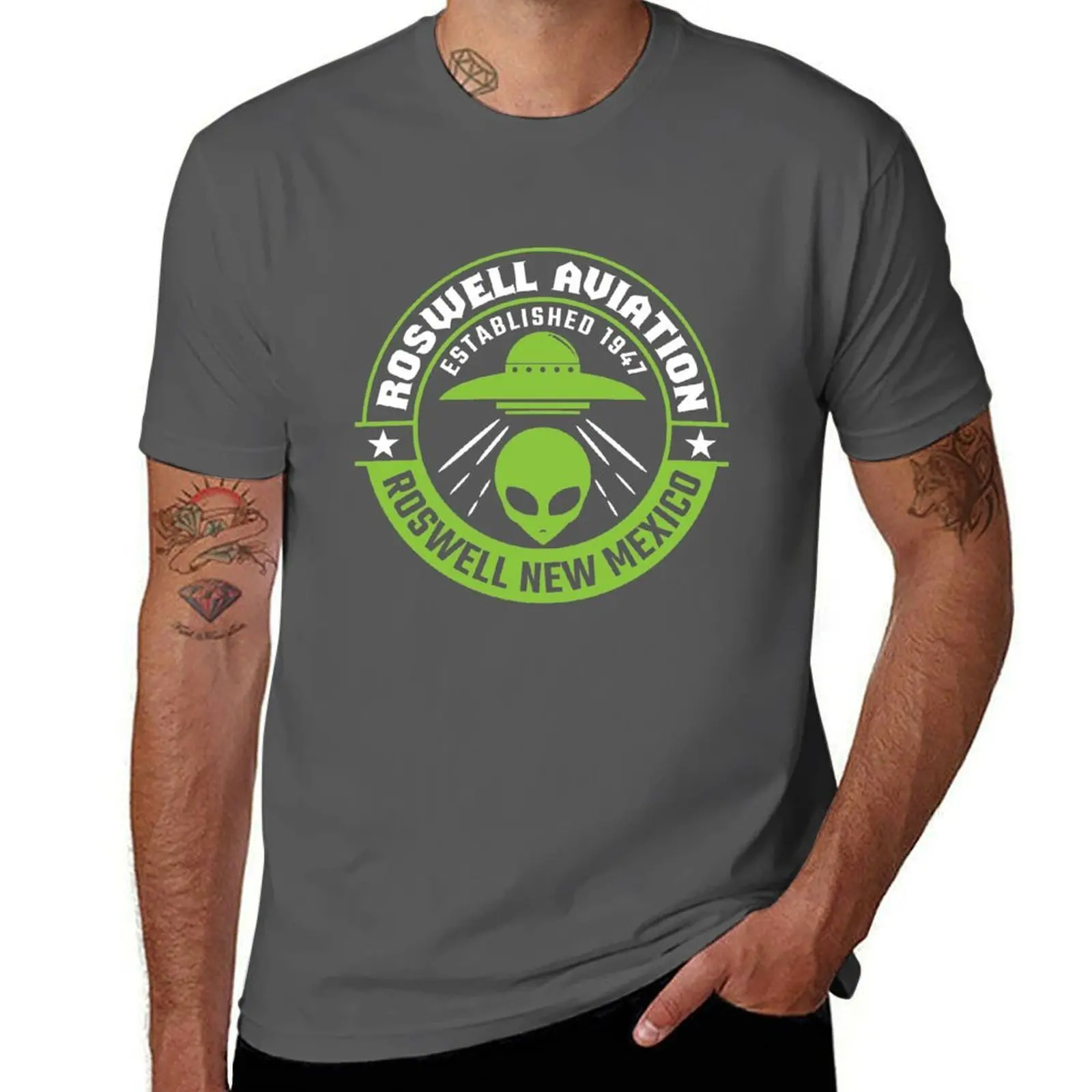 

Roswell Aviation New Mexico Alien UFO T-Shirt Light Athletic Short Sleeve Tee Shirt