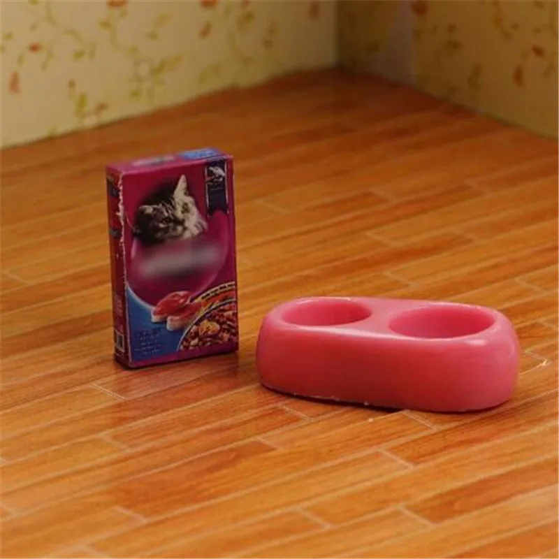 Mini chien chat nourriture pour animaux de compagnie avec plaque Simulation meubles modèle jouets pour poupée accessoires décoration 1/12 maison de poupée Miniature 1 pièce