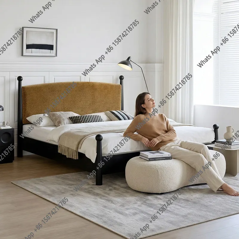 

Zx Medieval Simple Solid Wood Double Bed Black Retro 1m 8 Double Bed Bedroom Furniture Master Bedroom