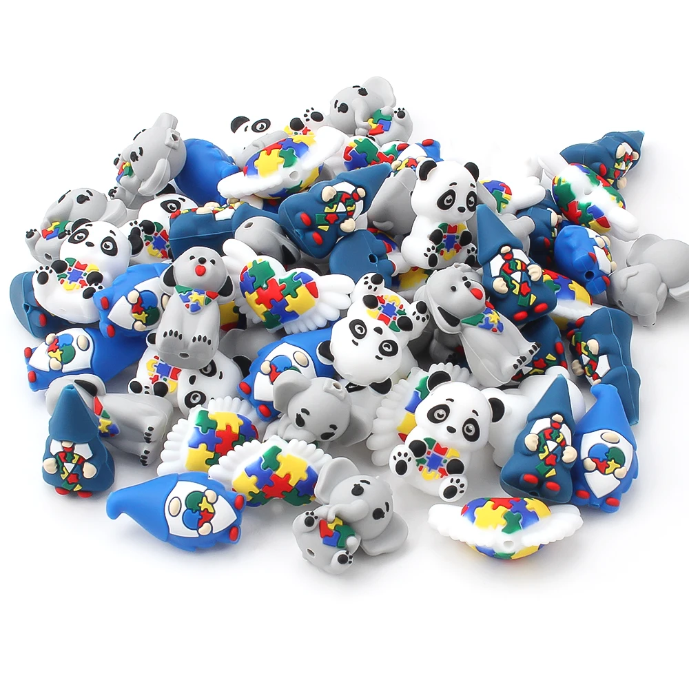 5Pcs 3D Silicone Beads Caring for Autism ASD Focal Beads for Pen Making Jewelry Necklace DIY KeyChain Accessory Beads BPA Free