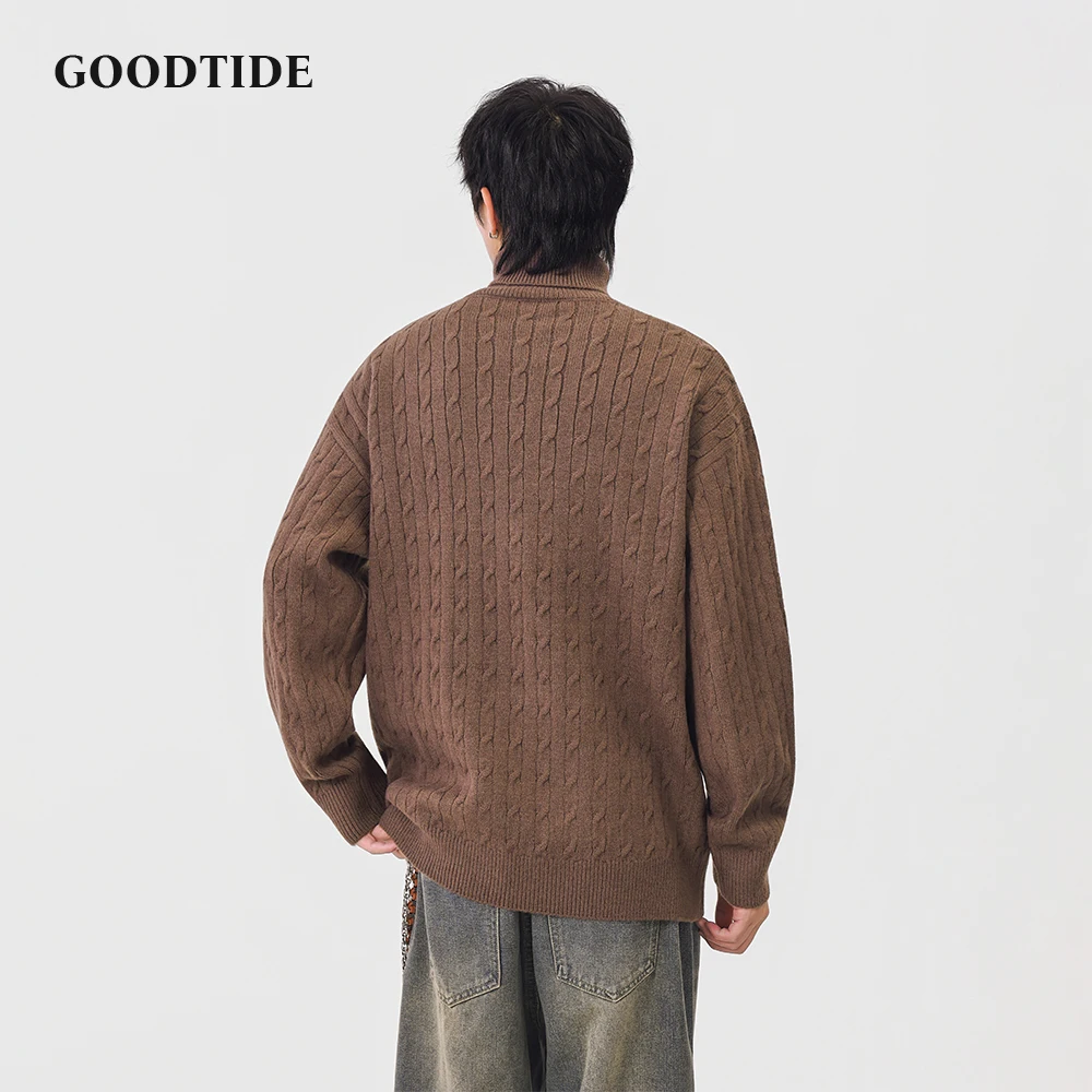 Fashion Men's Casual Turtleneck Sweater 2025 Winter New Cable Knit Pullover Comfortable Soft Long Sleeve Jumper Top