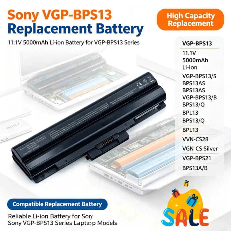 11.1V 5200mAh VGP-BPS13 for Sony VGP-BPS13/S BPS13AS VGP-BPS13/B BPS13/Q  BPL13 VGN-CS28 BPS13 VGN-CS Silver VGP-BPS21 BPS13A/B
