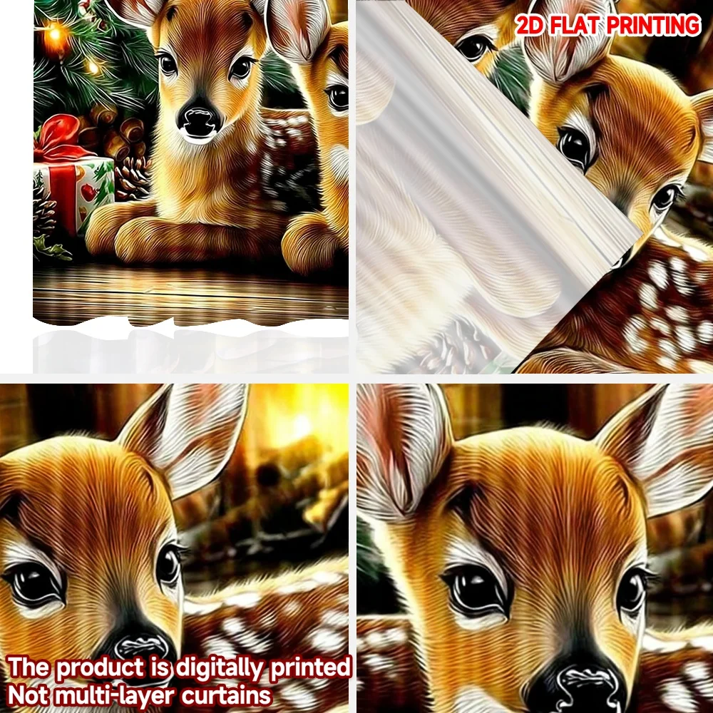 2D الطباعة المسطحة 2PCS عيد الميلاد الكلاسيكية الستائر الساخنة عيد الميلاد الغزلان الرقمية المطبوعة البوليستر الستائر حفلة عائلية لقضاء عطلة