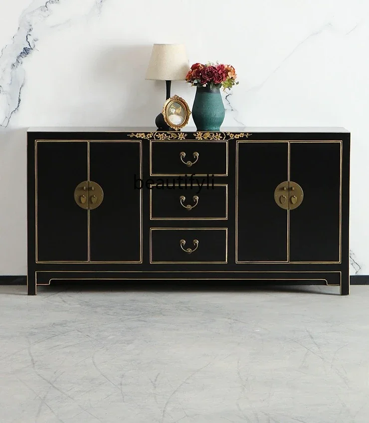 

zxqNew Chinese style solid wood antique dining side cabinet household storage storage partition cabinet kitchen corner cabinet