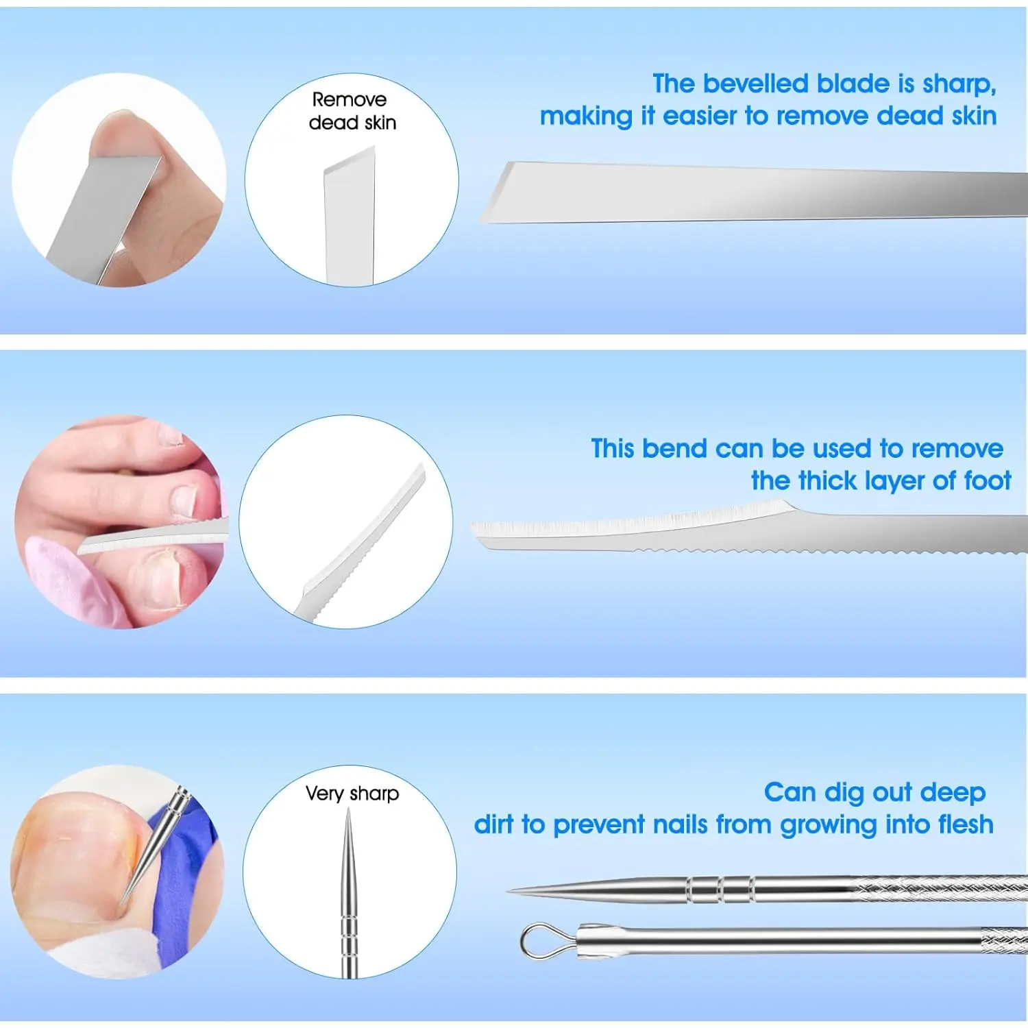 6pcs คุด Toenail เครื่องมือคุด Toenail Treatment Professional สแตนเลสสตีลภายใต้เล็บเครื่องมือทําความสะอาดบรรเทาอาการปวด