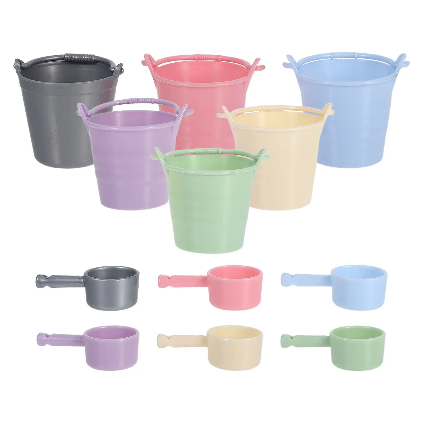 6Sets Miniature Buckets with Ladles Fine Crafted Micro Garden Tools Beach Accessories Water Play Sand Bucket Set for Kids