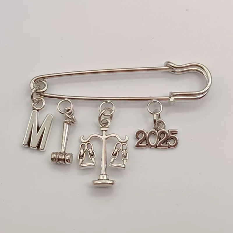 2025Lawyer pin, justice balance pin, judge hammer pin, gift for law students, A-Z initial pin