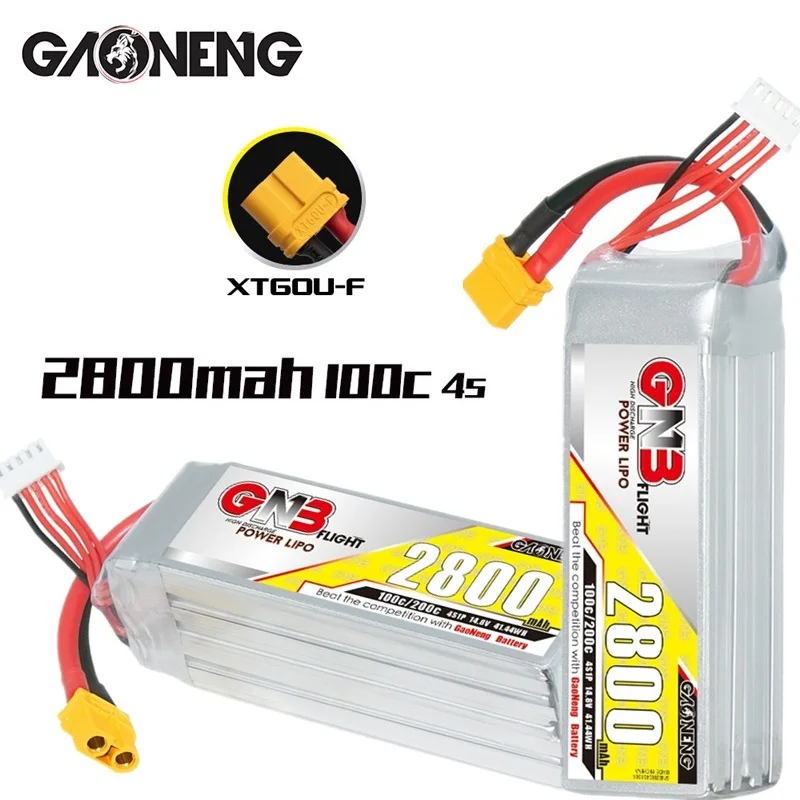 

GNB 4S 14.8V 2800mAh Lipo Battery 100C/200C For FPV Racing Drone RC Car Boat Helicopter Airplane Parts 14.8V Battery With XT60