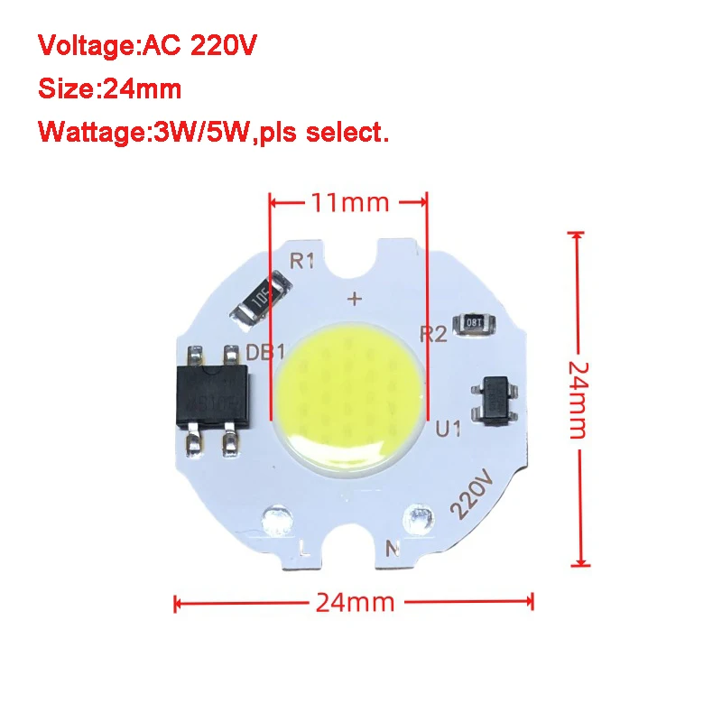 AC 220V Small Size White Warm Blue Green Red Full Spectrum LED COB Light