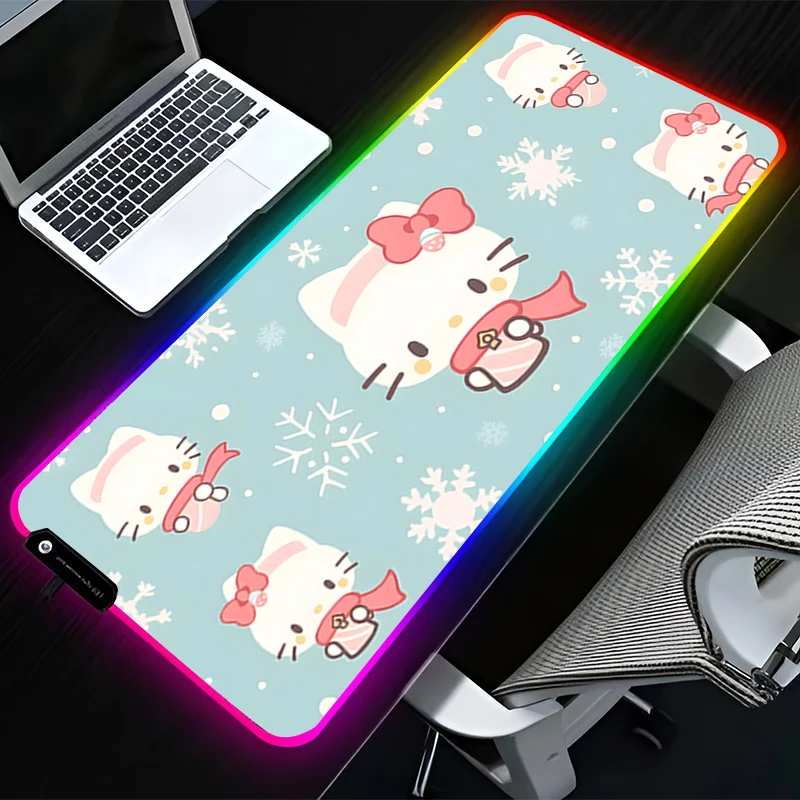 

RGB светодиодный коврик для мыши, резиновый HD коврик для мыши с рисунком, аксессуары для ПК, настольный коврик, нескользящий коврик для стола, офисный коврик для клавиатуры H-hello K-kitty