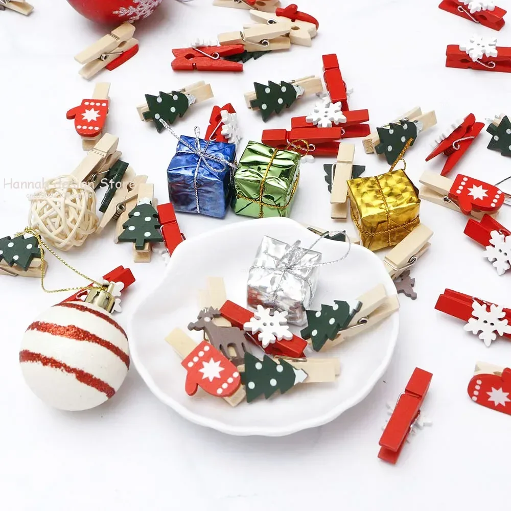 50pcs Christmas Wooden Clips New Year Party Decoration Photo Wall Clip DIY Christmas Ornaments Decorations for Home Kids Gift