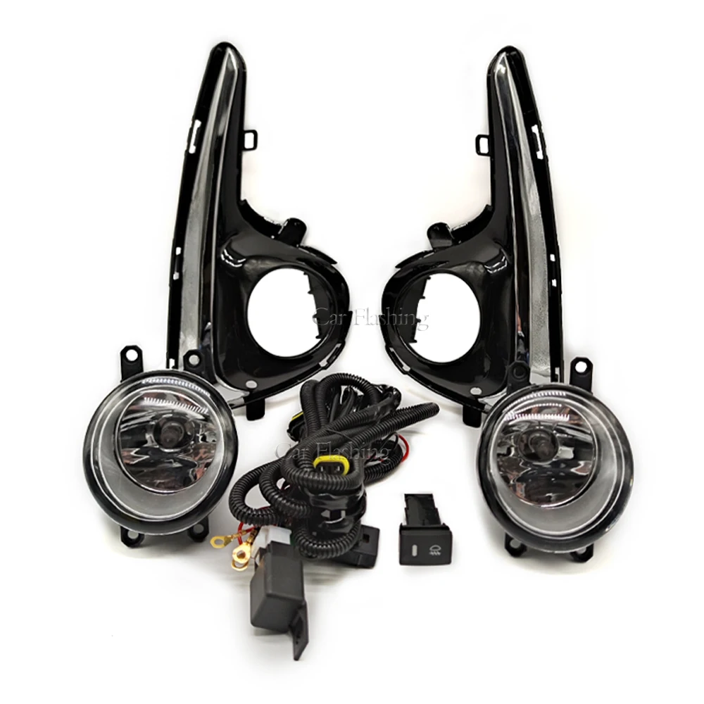 Car LED Fog Light For Toyota Yaris Vitz US type 2018 2019 2020 with Wires Switch Harness Kit angel eyes Fog lamp cover Chrome