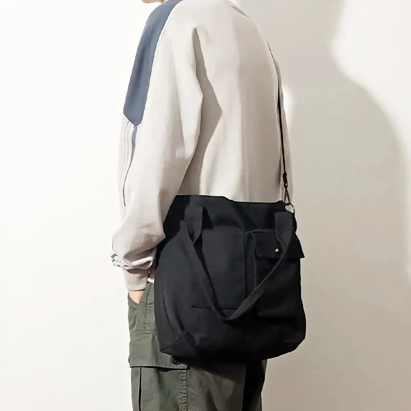 Crossbody Canvas Men Messenger Bag Solid Color Vintage Big Shoulder Satchels Harajuku Fashion Hip Hop Large Student School Bag