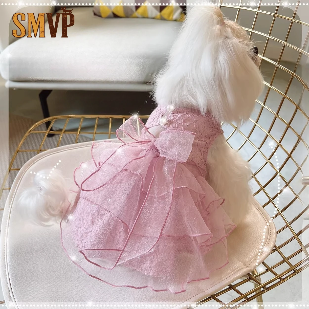 

Spring and Summer Light and Cool Breathable Pink Jacquard Delicate Lace Dress Kitten Small Dog Spring and Summer Clothes