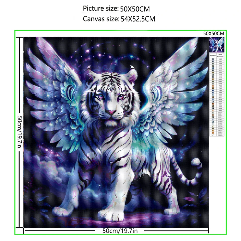 Colorful Domineering White Tiger Pattern DIY Diamond Art Painting Kit, Full Diamond Round Diamond, Mosaic Art Craft, Wall Art