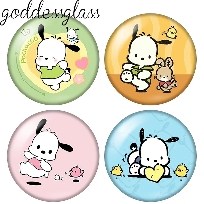 Pochacco dog cartoon Kitty friends 10pcs 12mm/18mm/20mm photo glass cabochon flat back making findings for keychain Jewelry