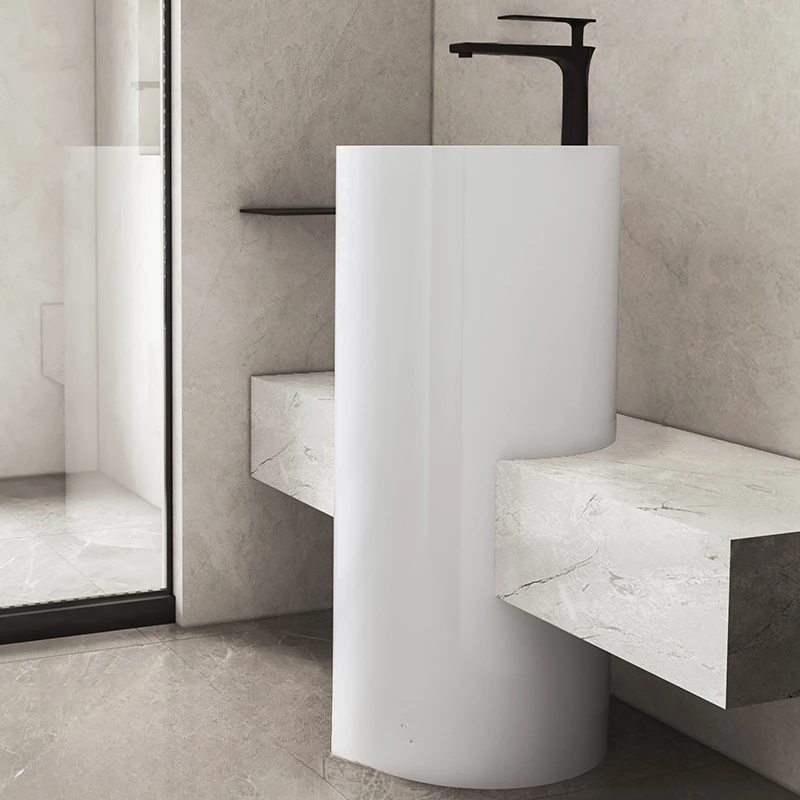 Integrated artificial stone column basin, household washbasin, vertical floor standing