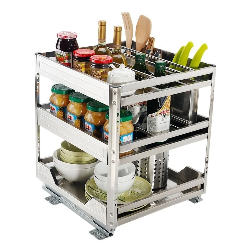 Kitchen Cabinet Seasoning Basket Stainless Steel Drawer Seasoning Basket Narrow Cabinet Pull Shelf Damping