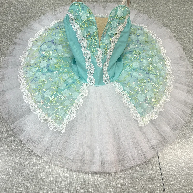 

Akeylia green white professional ballet tutu girls Group dance performance pancake tutu Ballerina stage dress adult BLST20115