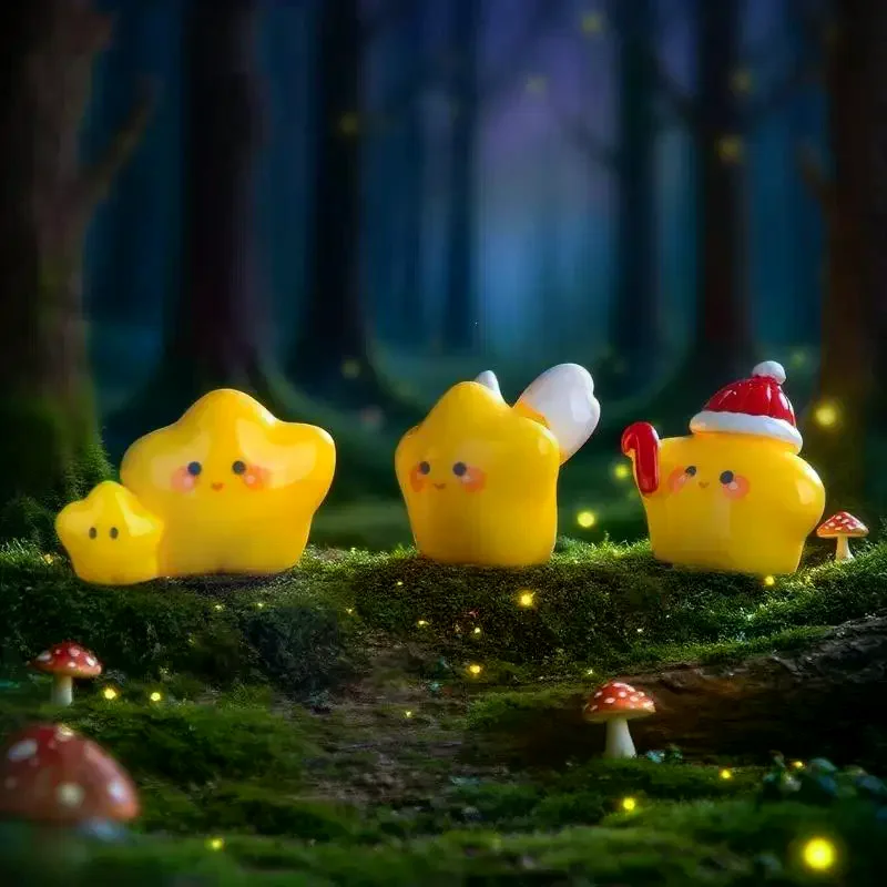 Cute Resin Luminous Star Figurines: Cartoon Design Soft Warm Glow Garden Desktop Decor Ornaments