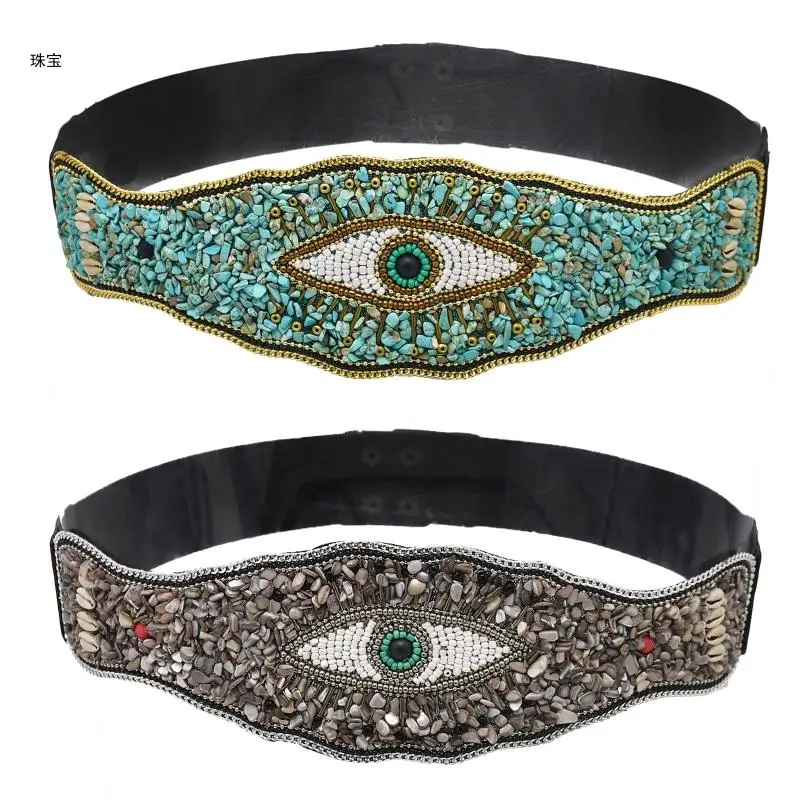 

X5QE for Evil Eye Belt Elastic Corset Waist Belt Tibetan Belt Stretchy Belt For Dress