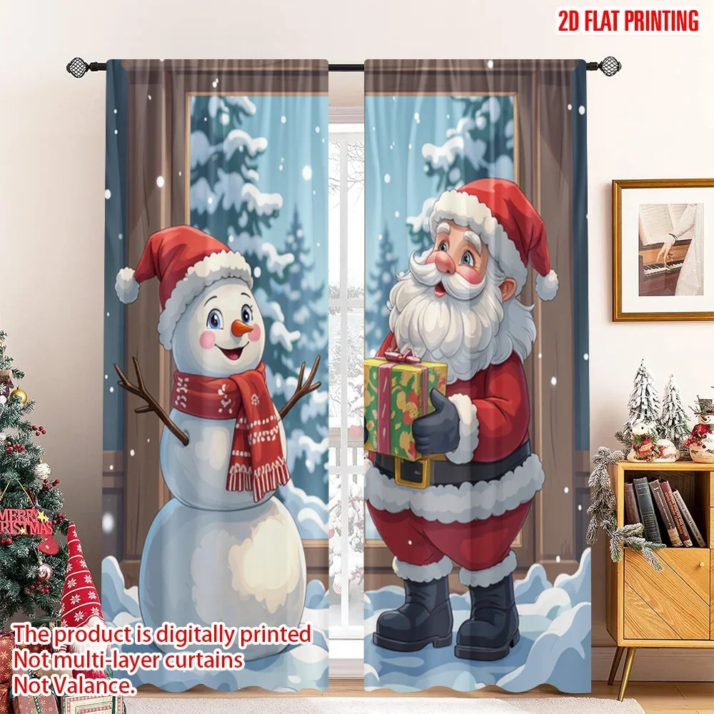 2pcs 2D flat printing Christmas Drapes Santa Claus Snowman Winter Christmas Fabric Without Electricity Birthday Party for New