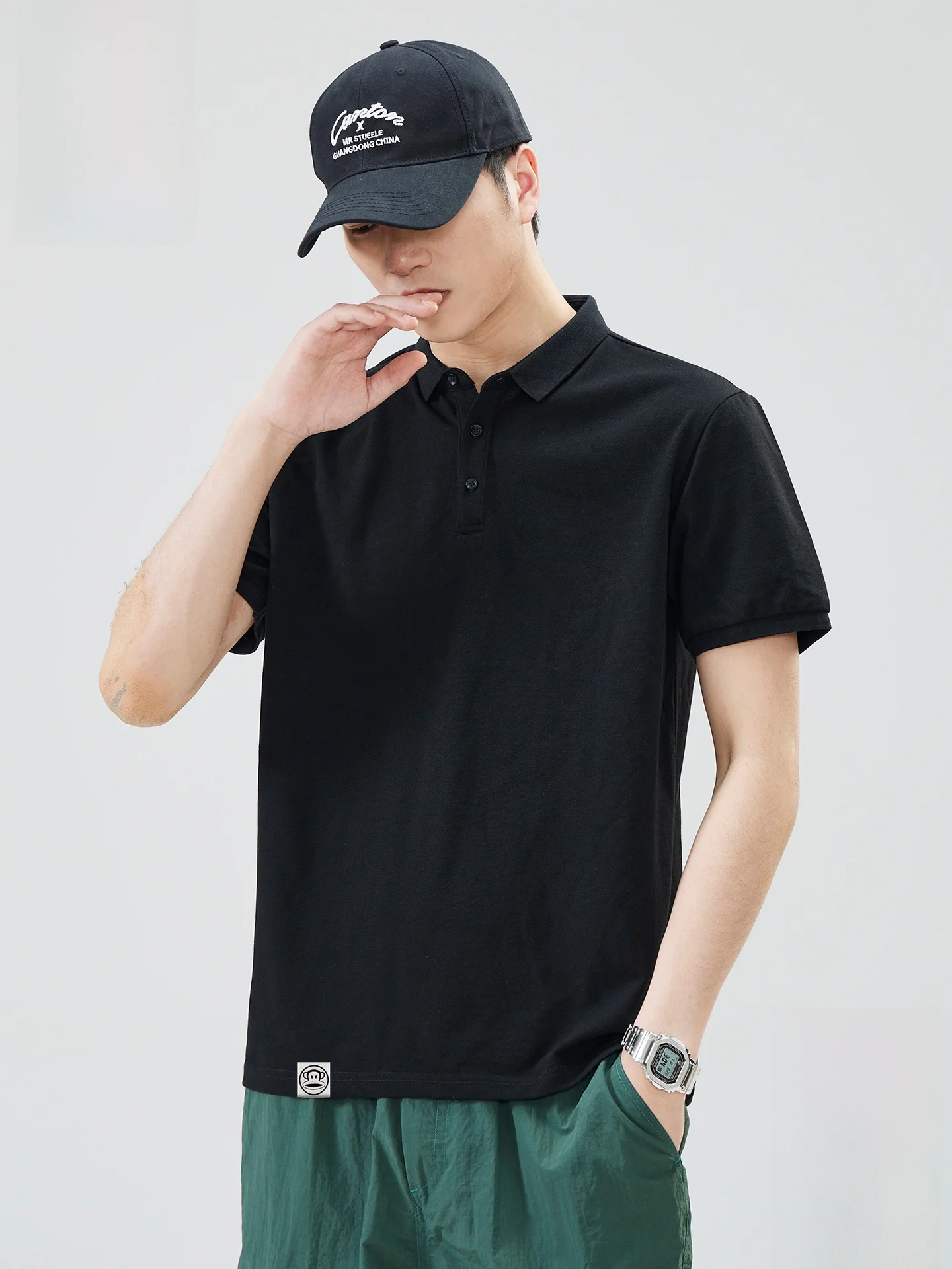 

PaulFrank Summer Ice Silk Loose Fit ort Sve irt Trendy Brand Turn-down Collar f Sve T-irt for Men