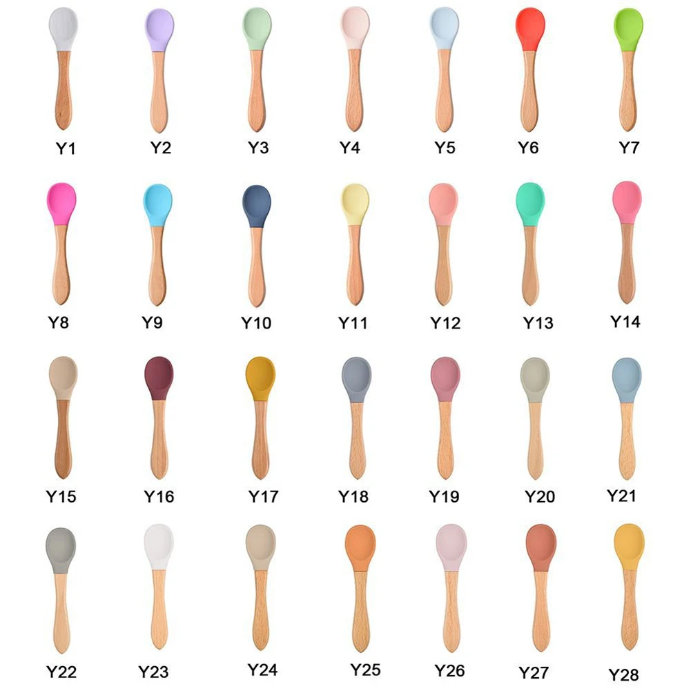 Baby Wooden Spoon Silicone Wooden Baby Feeding Spoon Organic Soft Tip Spoon Food Grade Material Handle Toddlers Gifts