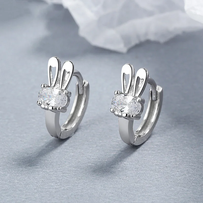 TrustDavis Meisjes 925 Sterling Zilver Schattige Konijn CZ Tiny Hoepel Oorbellen voor Meisjes Bruiloft Fijne S925 Sieraden DS3930